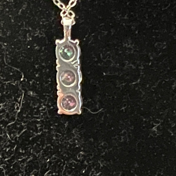 Elegant 3 stone Rainbow Blue Moissanite Pendant on Sterling Silver Necklace - Picture 5 of 12